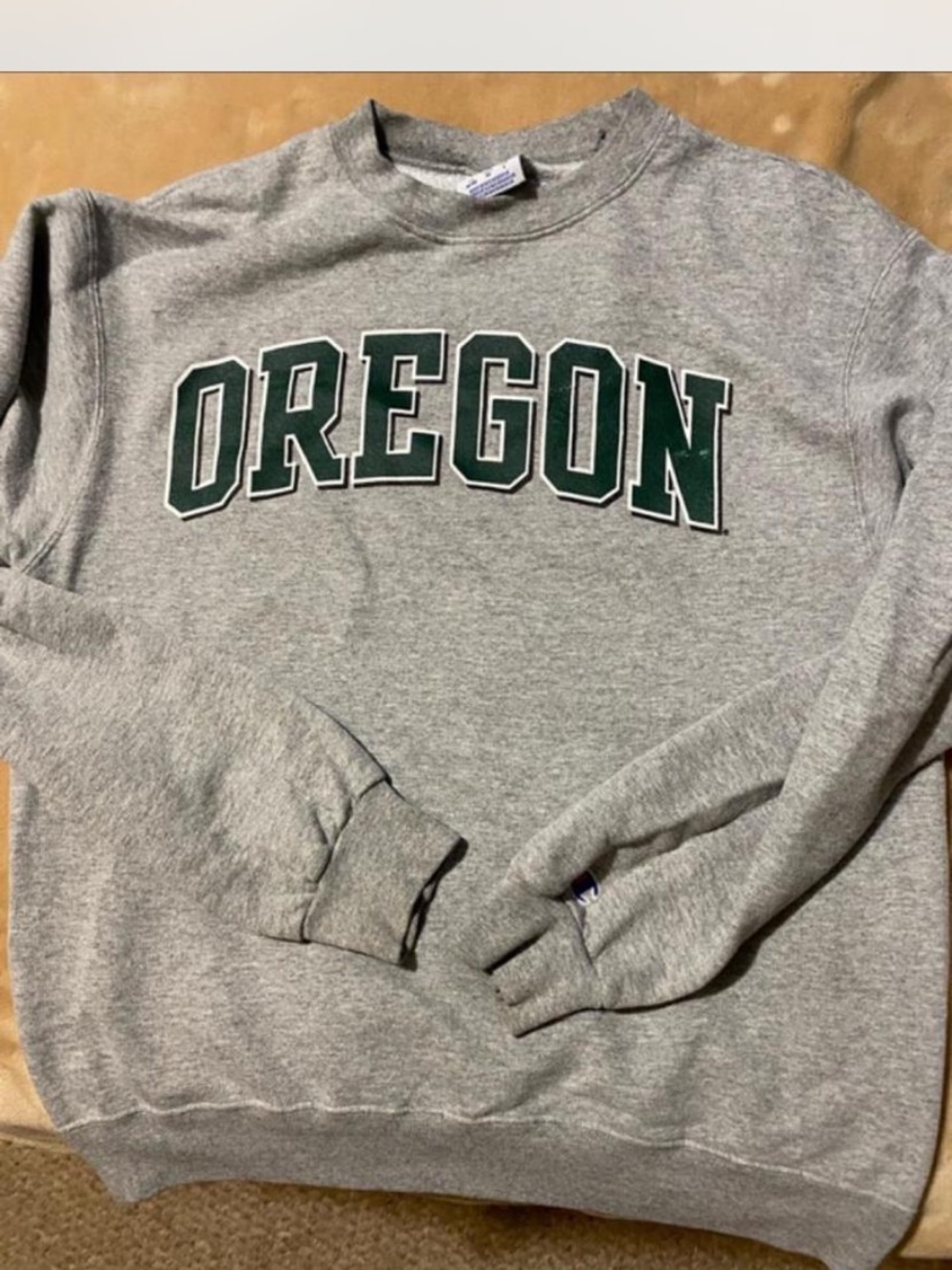 Champion Grey Crewneck Sweatshirt with Green Oregon Logo Sz M